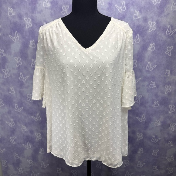 Loft Women's Textured Lined Short Sleeve Cream Blouse NWT Size L - Picture 1 of 5